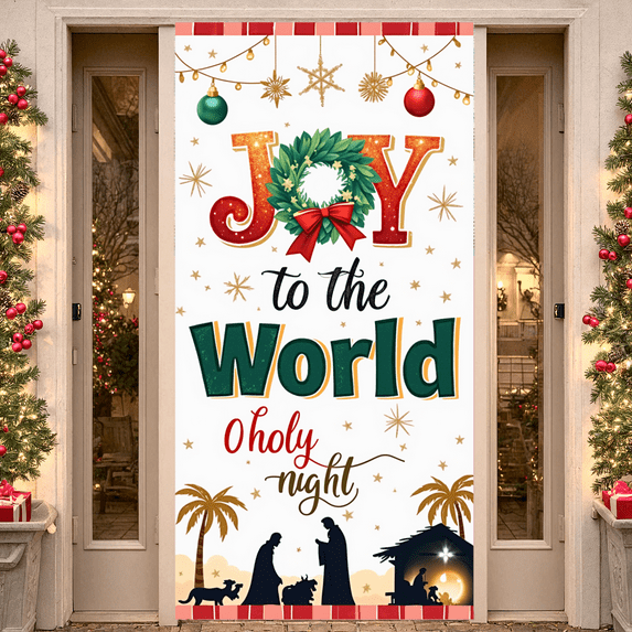 Festive Design Christmas Banner Nativity Scene Decorative Elements Joy World Theme Holiday Celebration for Christmas Decoration Indoor Use Religious Event