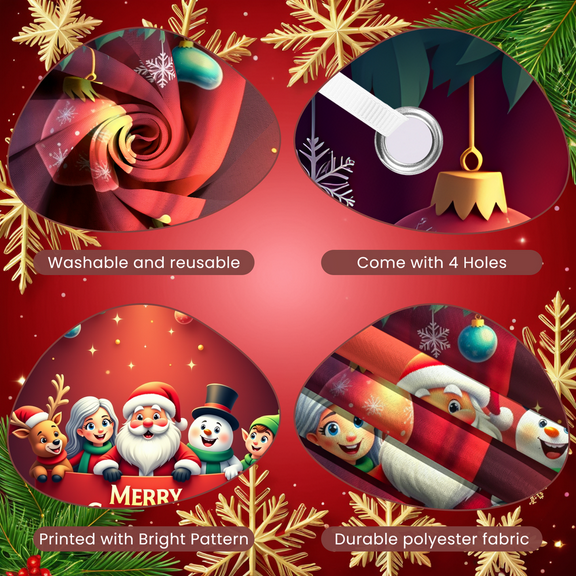 Festive Design Christmas Banner Santa Claus Holiday Backdrop Reindeer Snowman Decorative Ornament for Party Indoor Celebration