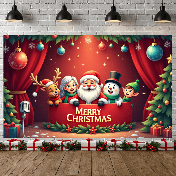 Festive Design Christmas Banner Santa Claus Holiday Backdrop Reindeer Snowman Decorative Ornament for Party Indoor Celebration
