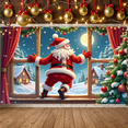 thumbnail image 1 of Festive Design Christmas Banner Santa Claus Polyester Material Window Decoration Winter Scene for Holiday Party Indoor Decoration Christmas Celebration, 1 of 8