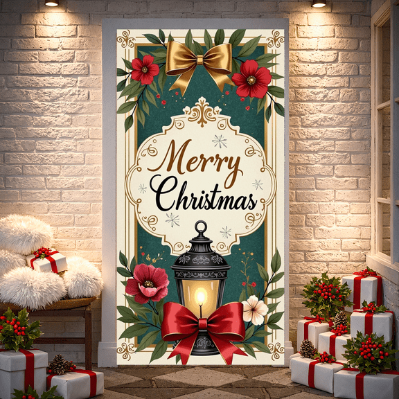 Festive Design Christmas Holiday Banner with Gingerbread Man Winter Scene for Home Decoration Party Celebration Indoor Event