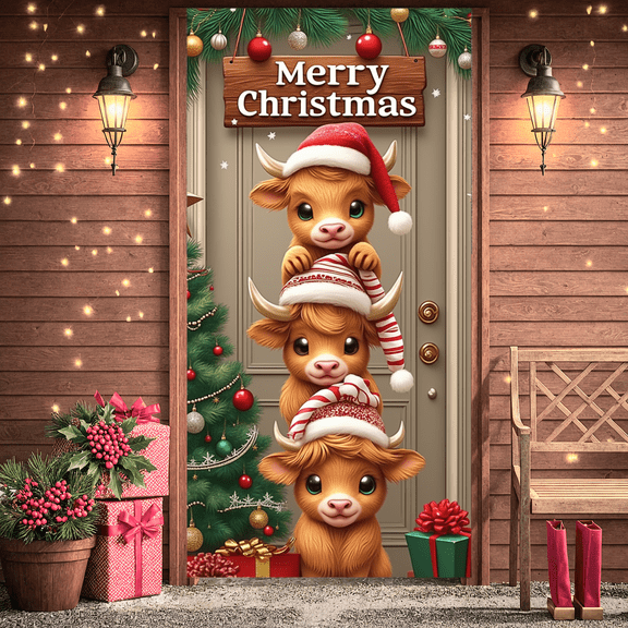 Festive Design Merry Christmas Banner Christmas Decorations Cow Theme Holiday Backdrop for Children Family Celebration Photography