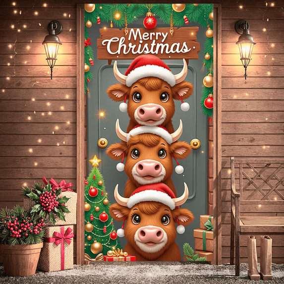 Festive Design Merry Christmas Banner Christmas Decorations Cow Theme Holiday Backdrop for Children Family Celebration Photography