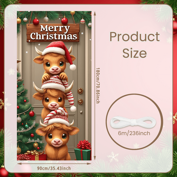 Festive Design Merry Christmas Banner Christmas Decorations Cow Theme Holiday Backdrop for Children Family Celebration Photography