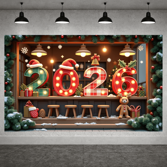 Festive Design Merry Christmas Banner Holiday Decoration Gold Light Up 2026 Banner for Christmas Party Celebration Indoor Decor