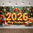 thumbnail image 1 of Festive Design Merry Christmas Banner Holiday Decoration Gold Light Up 2026 Banner for Christmas Party Celebration Indoor Decor, 1 of 9