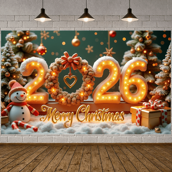 Festive Design Merry Christmas Banner Holiday Decoration Gold Light Up 2026 Banner for Christmas Party Celebration Indoor Decor