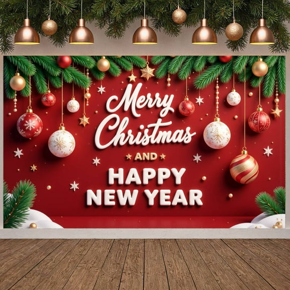 Festive Design Merry Christmas Ornament Theme Happy New Year Holiday Banner for Family Gatherings Seasonal Decor Indoor Celebrations