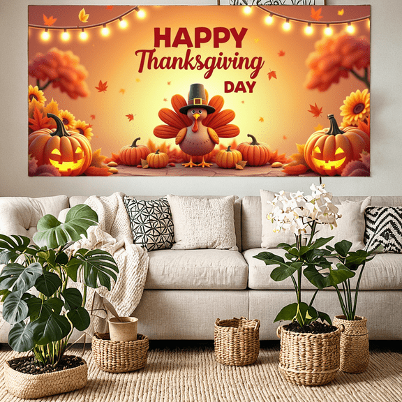 Festive Design Thanksgiving Banner Autumn Decor Turkey Illustration Harvest Theme for Fall Celebration Thanksgiving Dinner Seasonal Event