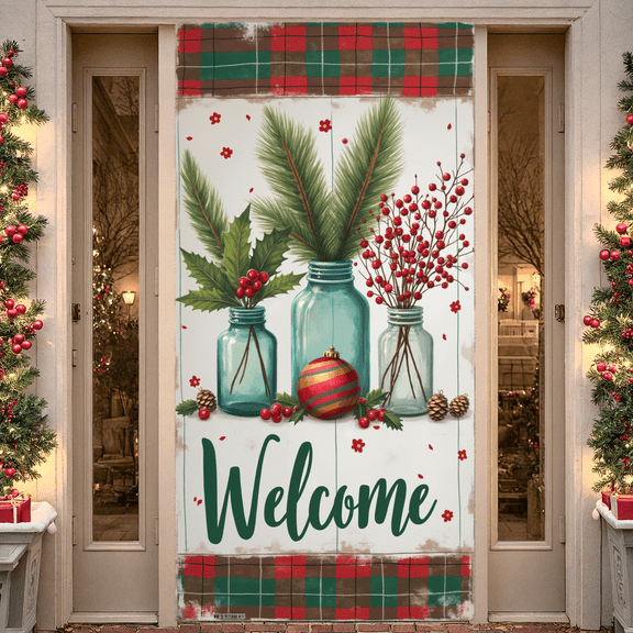 Festive Design Welcome Banner Decorative Seasonal Green Red Christmas Elements for Front Porch Holiday Decoration Indoor Outdoor