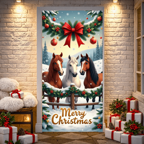 Festive Dinosaur Christmas Banner Santa Claus Hat Gift Box Holiday Decor for Christmas Party Home Decoration Winter Celebration