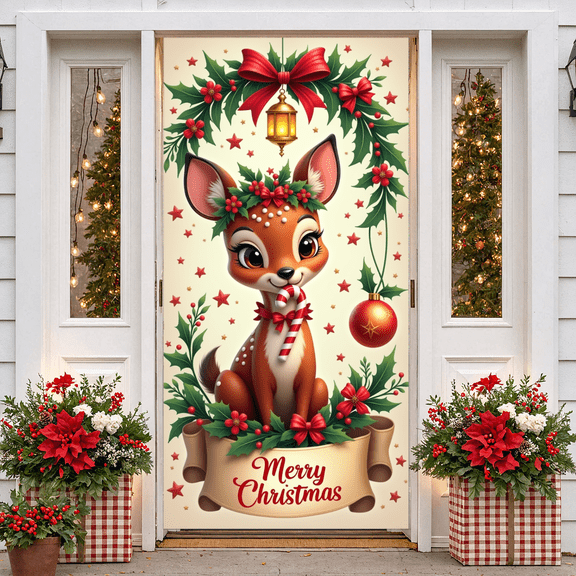 Festive Dinosaur Christmas Banner Santa Claus Hat Gift Box Holiday Decor for Christmas Party Home Decoration Winter Celebration