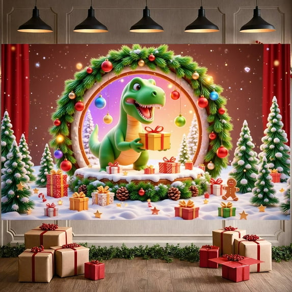 Festive Dinosaur Christmas Decoration Holiday Banner for Kids Party Indoor Celebration Seasonal Decor