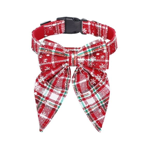 Festive Dog Collar with Bow Tie Christmas Holiday Bowtie Neck Accessory for Small Medium Dogs and Cats for Winter Party Apparel