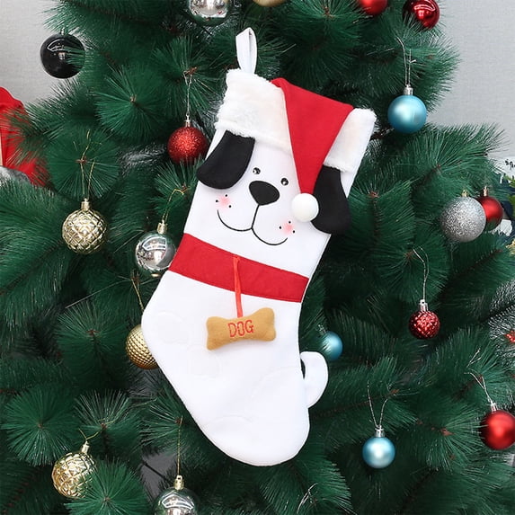 Festive Dog Shaped Christmas Stocking for Pets, Holiday Treat Gift Bag with Fun Animal Design