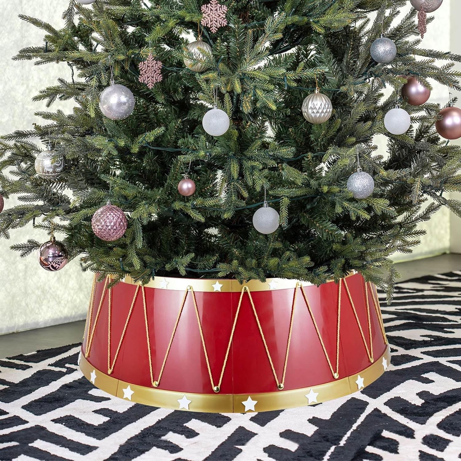 Festive Drum Design Christmas Tree Collar, 28.4“ Diameter, Durable