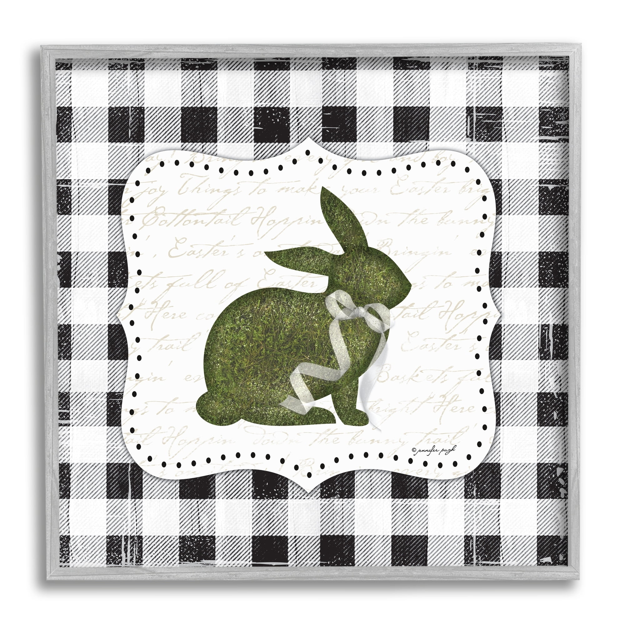 Festive Easter Bunny Ribbon Spring Plaid Pattern Animals & Insects Graphic Art Framed Art Print Wall Art
