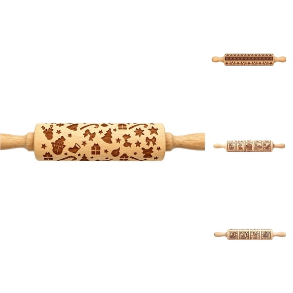 Festive Embossed Rolling Pin for Holiday Baking and Cookie Decorating
