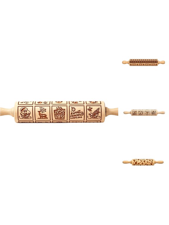 Festive Embossed Rolling Pin for Holiday Baking and Cookie Decorating