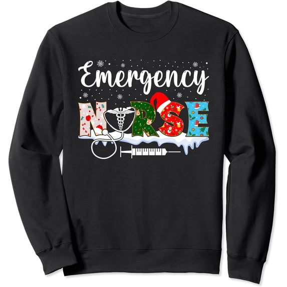Festive Emergency Nurse Sweatshirt for Christmas Celebrations and Holiday Cheer