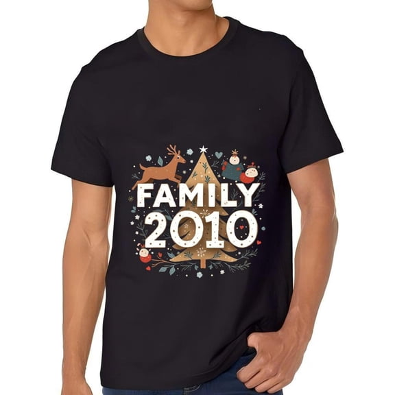 Festive Family Cotton Short Sleeve T-Shirt for Men - Holiday Design with Christmas Tree Reindeer Snowman & Cheerful Elements