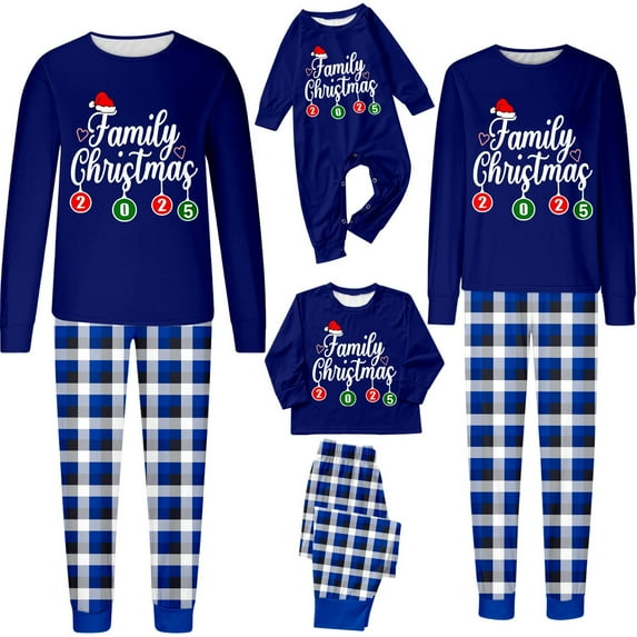 Gelikeya Matching Christmas Pajamas for Family - Letter Print Shirts and Plaid Pants, Holiday Couples Outfits, Long Sleeve (Child, 8-9 Years)