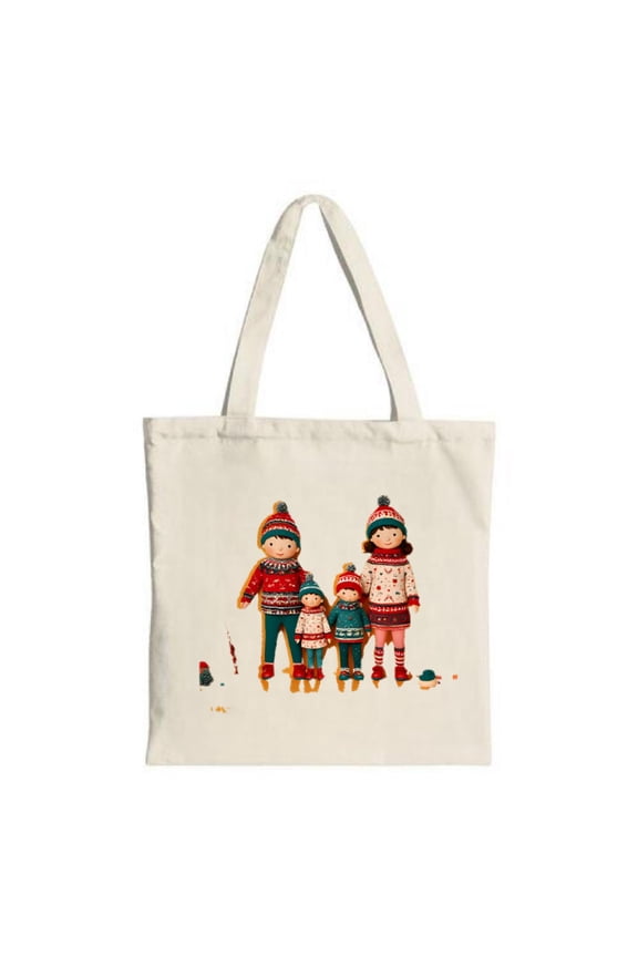 Festive Family Tote Bag - Canvas Colorful Winter Attire Design Perfect for Shopping Travel & Parties Reusable & Multifunctional