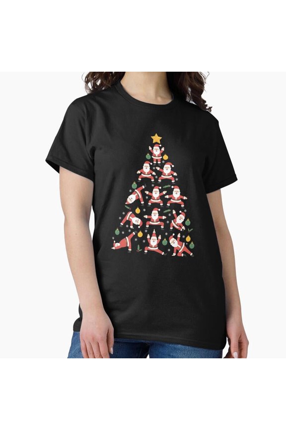 Festive Figure Yoga Christmas Tree Pose Holiday Unisex T-Shirt, up to size 5XL