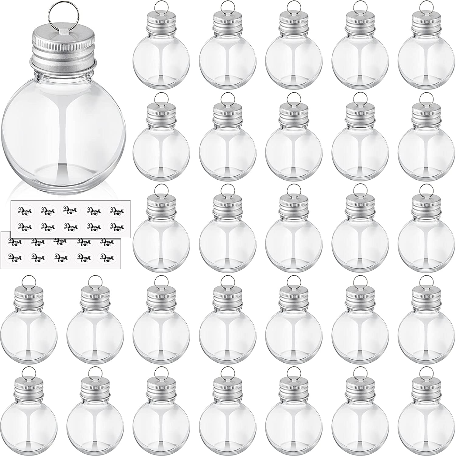 Festive Fillable Plastic Christmas Ornaments Clear, Set of 30