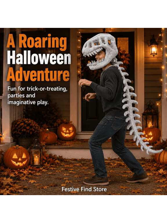 Dinosaur Unisex Halloween Fancy-Dress Costumes with Cozy Plush, Skull and Spine for Adult