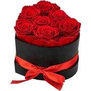 Festive Find Store Heart Box with 7 Preserved Real Roses, Valentines Gift