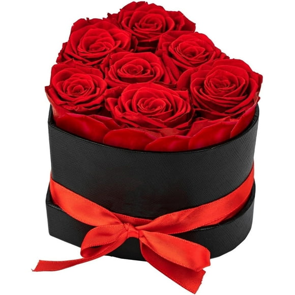 Festive Find Store Heart Box with 7 Preserved Real Roses, Valentines Gift