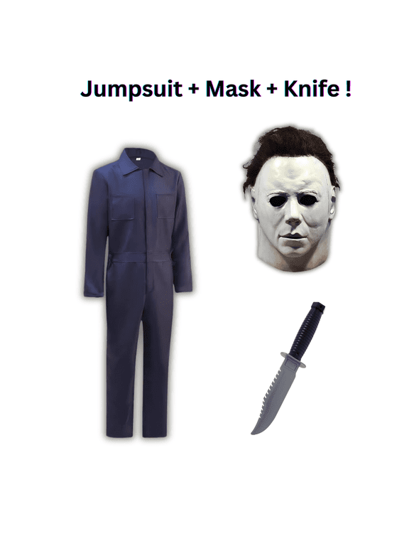 Michael Myers Adult Halloween Jumpsuit Costume with Mask and Knife