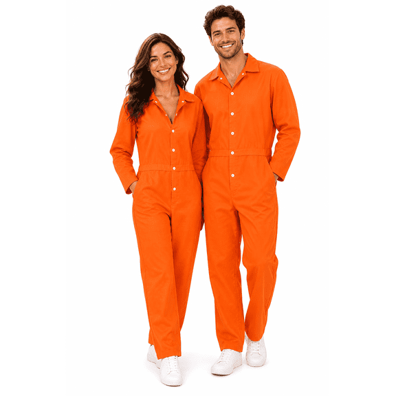 Festive Find Store Premium Prisoner Costume for Men and Women, Adult Medium Size Orange Inmate Jumpsuit Halloween Unisex Costume