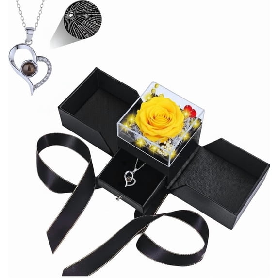 Festive Find Store Preserved Real Yellow Rose With Necklace Valentine Gift for Her