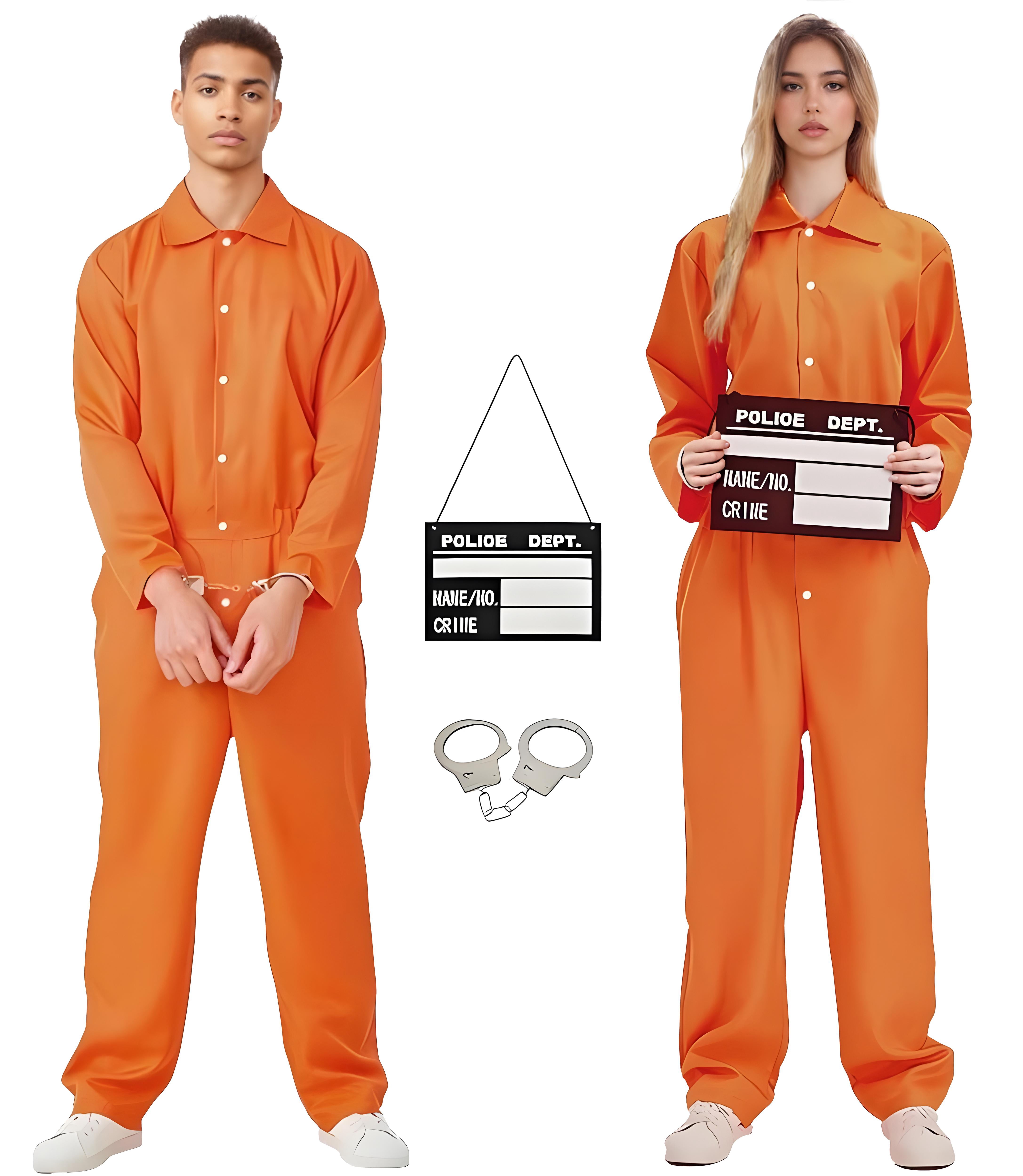 Festive Find Store Prisoner Costume with Mugshot Board and Handcuffs ...