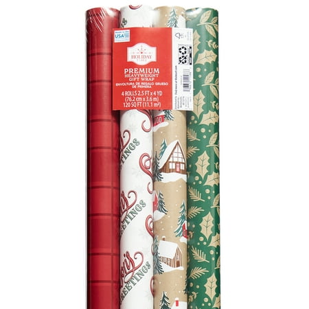 product image of Festive Fireside Multi-Pack Premium Wrapping Paper, Christmas, 30", 120 Sq ft, by Holiday Time