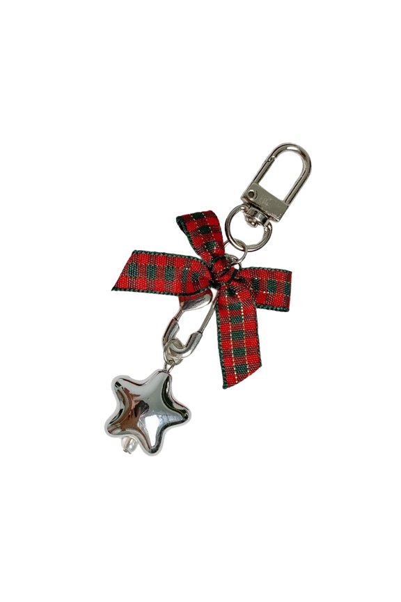 Festive Five Pointed Star Keyring With Ribbon Decoration Holiday Gift Ideas