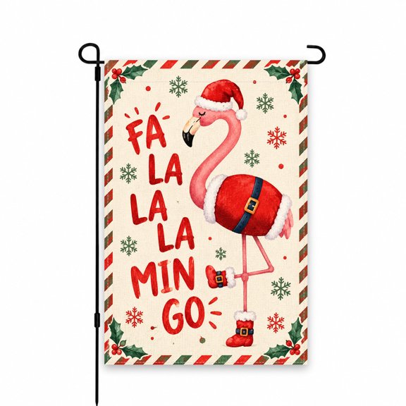Festive Flamingo Garden Flag Christmas Theme 12"x18" Red & Green Holiday Outdoor Decor for Yard, Lawn, Patio or Porch Perfect Seasonal Accent