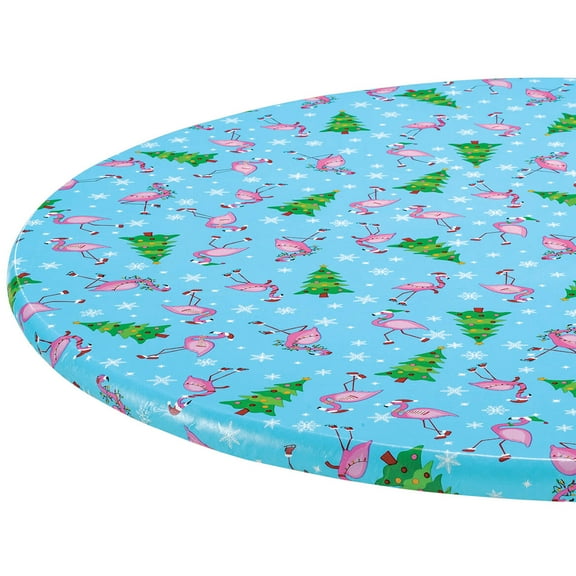 Festive Flamingos Elasticized Table Cover, 45" - 56" dia. Round