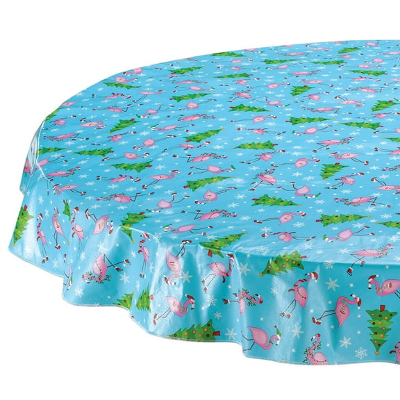 Festive Flamingos Vinyl Table Cover, 70" Round