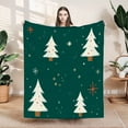 thumbnail image 1 of Festive Flannel Blanket - Cozy Soft Warm Throw with Christmas Tree Design Red Dots on Dark Green Perfect for Sofa Travel Bed, 1 of 7