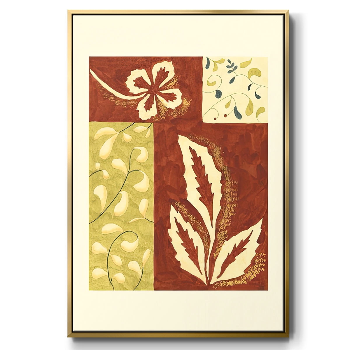 Festive Floral I - Framed Gallery Wrapped Holiday Canvas - 17 x 25 - Gold Frame
