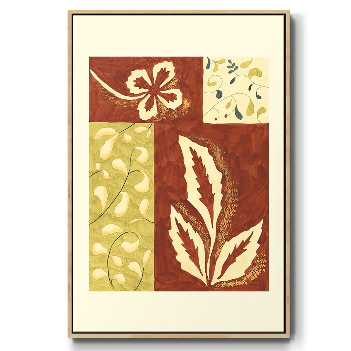 Festive Floral I - Framed Gallery Wrapped Holiday Canvas - 27 x 41 - Natural Wood Frame