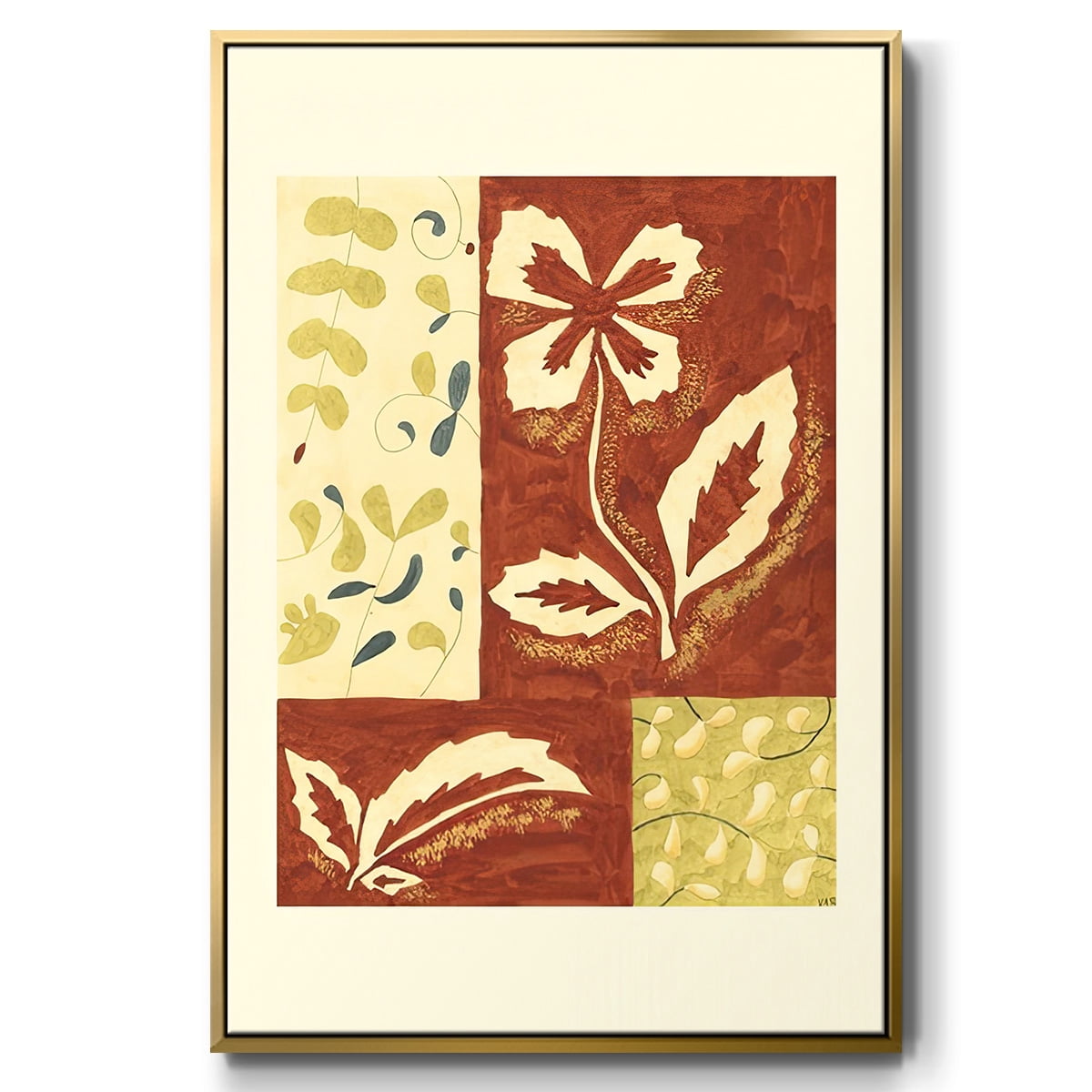 Festive Floral II - Framed Gallery Wrapped Holiday Canvas - 25 x 37 - Gold Frame