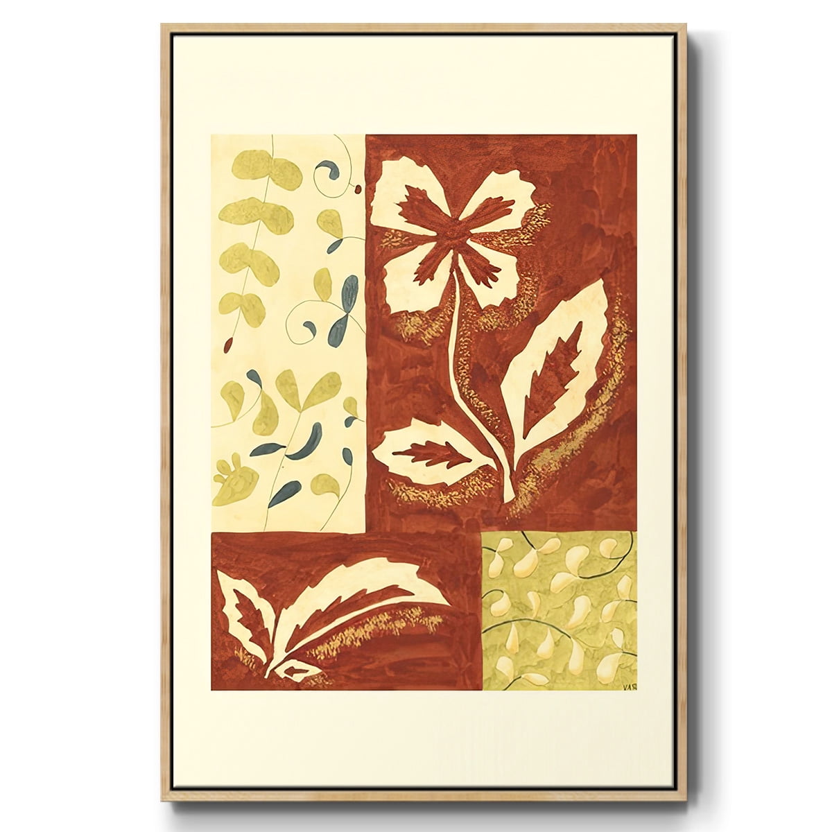 Festive Floral II - Framed Gallery Wrapped Holiday Canvas - 27 x 41 - Natural Wood Frame