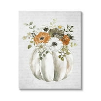 Festive Flower Bouquet Pumpkin Cursive Words Background Botanical & Floral Graphic Art Gallery-Wrapped Canvas Print Wall Art