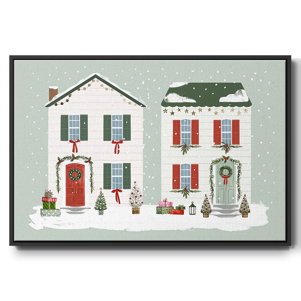 Festive Front Door Collection A - Framed Gallery Wrapped Holiday Canvas - 25 x 37 - Black Frame