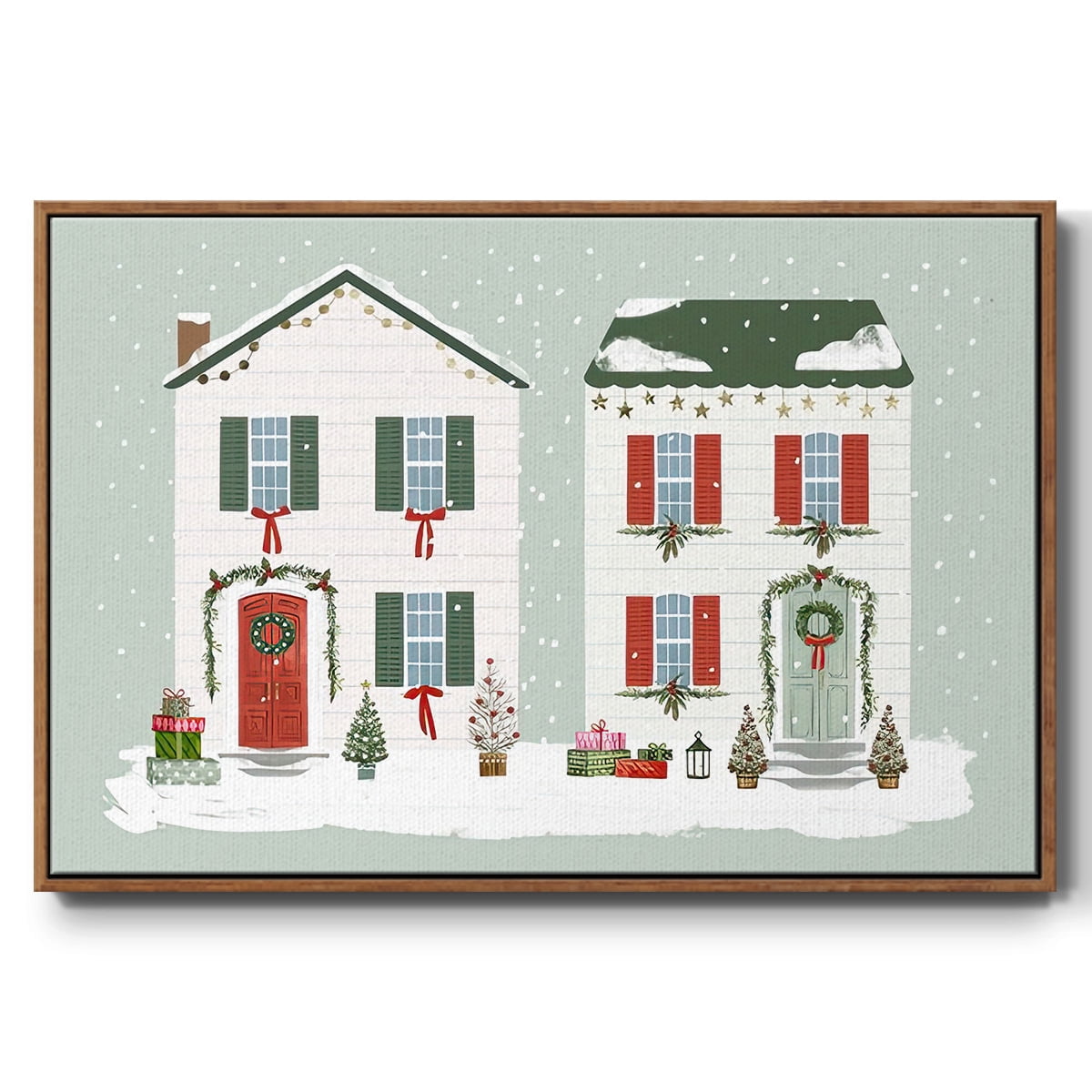 Festive Front Door Collection A - Framed Gallery Wrapped Holiday Canvas - 27 x 41 - Rosewood Frame