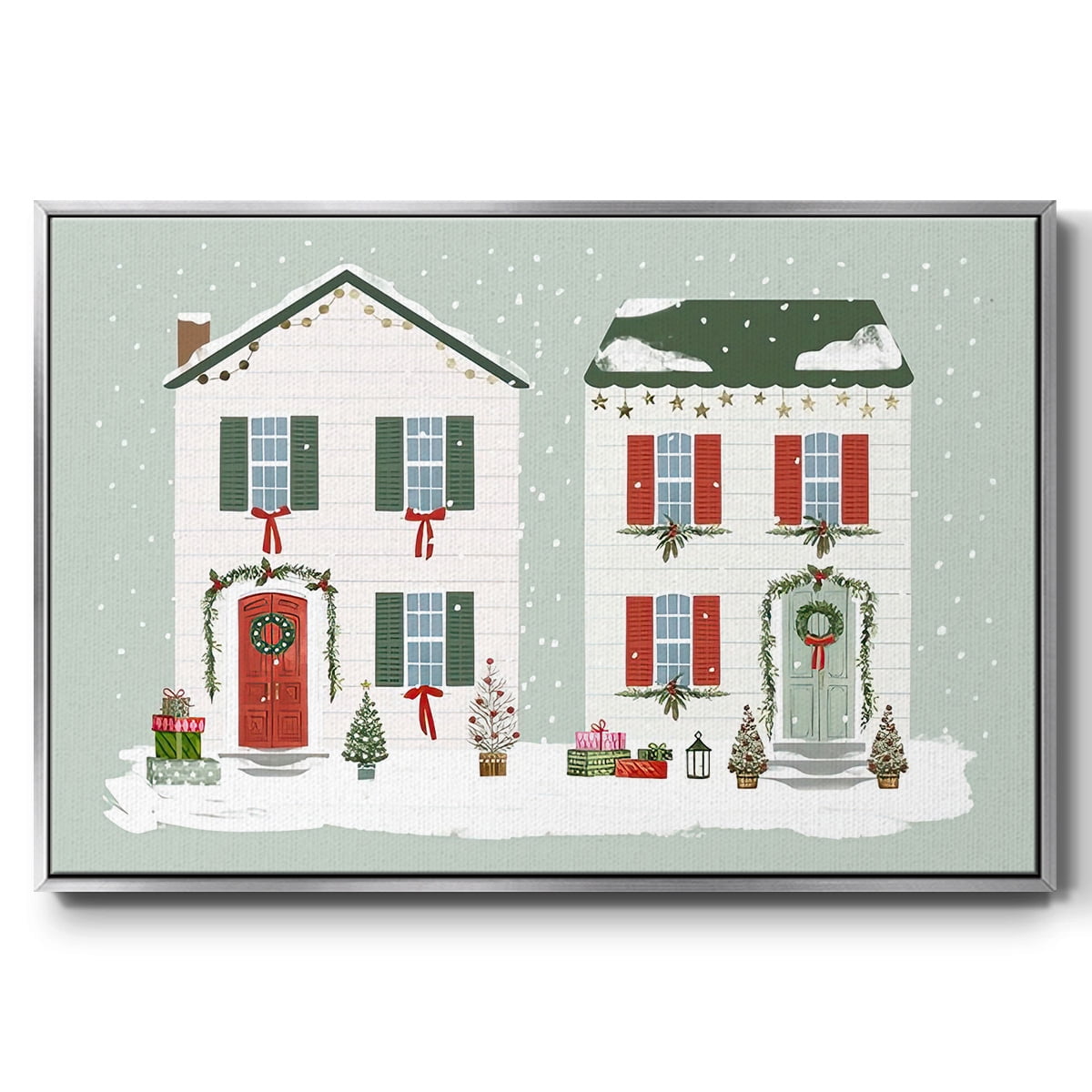 Festive Front Door Collection A - Framed Gallery Wrapped Holiday Canvas - 27 x 41 - Silver Frame
